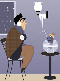 Cartoon of old man freezing